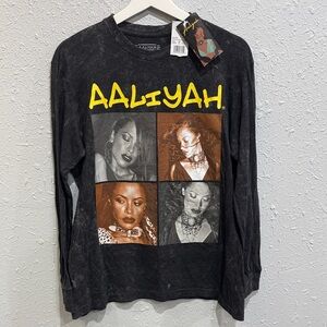 Aaliyah Long Sleeve Gray Graphic Tie Dye Concert Tour Hip Hop Music Singer Shirt